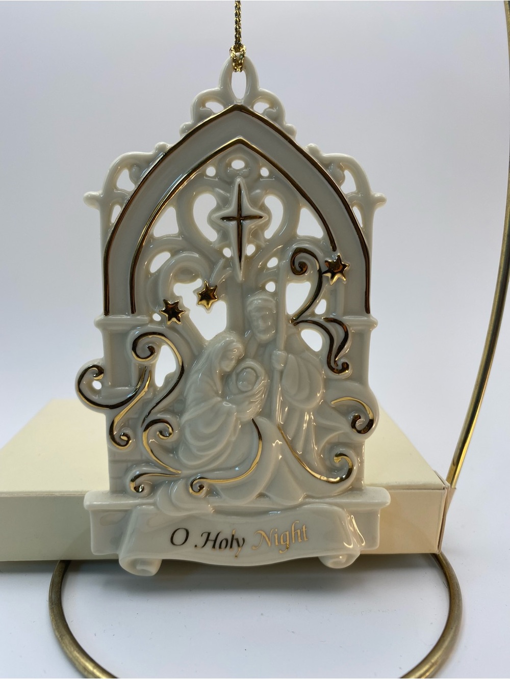 Vintage Lenox O Holy Night Porcelain Nativity Ornament - Christmas Ivory & Gold